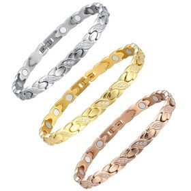 Titanium Germanium Magnet Bracelet Crossed CNC Zircon (Color: 3pcs set)