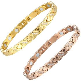 Titanium Germanium Magnet Bracelet Crossed CNC Zircon (Color: Rose gold and gold)