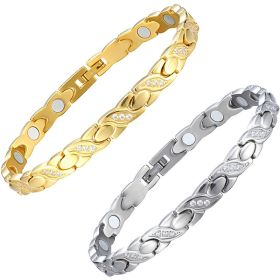 Titanium Germanium Magnet Bracelet Crossed CNC Zircon (Color: Steel and gold)