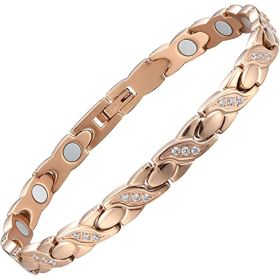 Titanium Germanium Magnet Bracelet Crossed CNC Zircon (Color: rose gold)