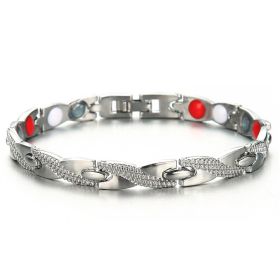 Dragon Pattern Magnet Negative Ion Germanium Element Health Bracelet (Color: DZU131 Silver)