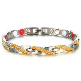 Dragon Pattern Magnet Negative Ion Germanium Element Health Bracelet (Color: DZU131 Silver Gold)